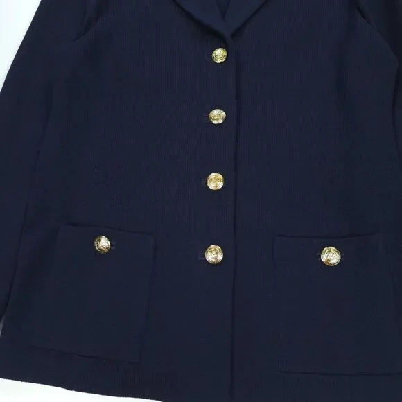 ST JOHN Santana Knit Wool Blazer Navy Quiet Luxury Old Money Academia Preppy - Picture 3 of 12